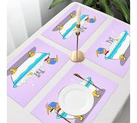QRFASFZO Table Mats Set of 6, Place Mats Table Placemats Washable Non-slip Heat Insulation Woven Vinyl for,Cartoon, a superhero relaxing in a bubble bathtub with little yellow duck,12x18 in