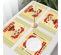 QRFASFZO Table Mats Set of 6, Place Mats Table Placemats Washable Non-slip Heat Insulation Woven Vinyl for,Art, a little girl with red floral decoration, skull makeup, Mexico celebrates the,12x18 in
