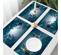 QRFASFZO Table Mats Set of 6, Place Mats Table Placemats Washable Non-slip Heat Insulation Woven Vinyl for,charming leopard surrounded by a tropical jungle under the moonlight,12x18 in