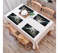 QRFASFZO Table Mats Set of 6, Place Mats Table Placemats Washable Non-slip Heat Insulation Woven Vinyl for,Haunted house, a dilapidated house shrouded in mist, bats flying under the full moo,12x18 in