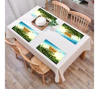 QRFASFZO Table Mats Set of 6, Place Mats Table Placemats Washable Non-slip Heat Insulation Woven Vinyl for,Fabulous cartoon frog prince wearing crown with big eyes on sunny background,12x18 in