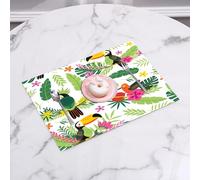 QRFASFZO Table Mats Set of 6, Place Mats Table Placemats Washable Non-slip Heat Insulation Woven Vinyl for,Parrot, tropical island jungle with flora and fauna bird toucan with green ones,12x18 in