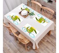 QRFASFZO Table Mats Set of 6, Place Mats Table Placemats Washable Non-slip Heat Insulation Woven Vinyl for,Funny, green crocodile-yellow hat taking a bike ride with friends,12x18 in