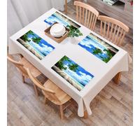 QRFASFZO Table Mats Set of 6, Place Mats Table Placemats Washable Non-slip Heat Insulation Woven Vinyl for,Landscape,Tropical Island Beach from Deck Pier by The Ocean with Palm Trees Exotic,12x18 in