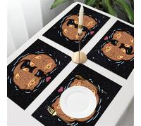 QRFASFZO Table Mats Set of 6, Place Mats Table Placemats Washable Non-slip Heat Insulation Woven Vinyl for,Cartoon, two otters with love pattern holding hands, surrounded by stars in the nig,12x18 in