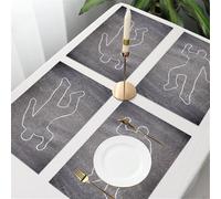 QRFASFZO Table Mats Set of 6, Place Mats Table Placemats Washable Non-slip Heat Insulation Woven Vinyl for,Chalk drawing on the sidewalk, a simple white outline that hints at a dramatic scen,12x18 in