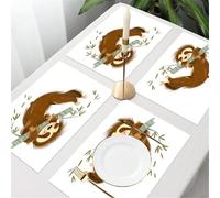 QRFASFZO Table Mats Set of 6, Place Mats Table Placemats Washable Non-slip Heat Insulation Woven Vinyl for,Animal, sketch of cartoon cute brown sloth, swinging on the branch,12x18 in
