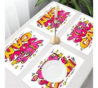 QRFASFZO Table Mats Set of 6, Place Mats Table Placemats Washable Non-slip Heat Insulation Woven Vinyl for,Art, 'yes, you can' bold colors and stars to decorate the background, on a white ba,12x18 in
