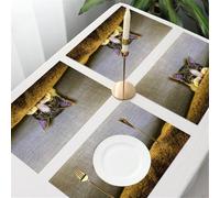 QRFASFZO Table Mats Set of 6, Place Mats Table Placemats Washable Non-slip Heat Insulation Woven Vinyl for,Animal, a cute kitten with big eyes on his face, staring cutely from behind the cus,12x18 in