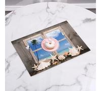 QRFASFZO Table Mats Set of 6, Place Mats Table Placemats Washable Non-slip Heat Insulation Woven Vinyl for,Palm trees and seashell treasures along the coast are viewed through weathered old,12x18 in