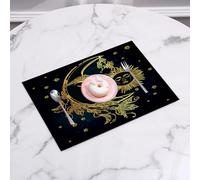 QRFASFZO Table Mats Set of 6, Place Mats Table Placemats Washable Non-slip Heat Insulation Woven Vinyl for,Psychedelic,Crescent Moon with Boho Feathers Alchemy Magic Egyptian Myth Design,Mul,12x18 in