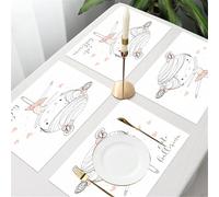 QRFASFZO Table Mats Set of 6, Place Mats Table Placemats Washable Non-slip Heat Insulation Woven Vinyl for,Ballet sketch, depiction of a little girl in pink ballet uniform with the title of,12x18 in
