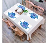 QRFASFZO Table Mats Set of 6, Place Mats Table Placemats Washable Non-slip Heat Insulation Woven Vinyl for,Evil Eye,Vibrant Design Hamsa Hand with Evil Eye in Triangle Esoteric East Cure,Blu,12x18 in