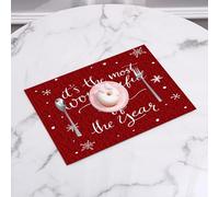QRFASFZO Table Mats Set of 6, Place Mats Table Placemats Washable Non-slip Heat Insulation Woven Vinyl for,Quote,Christmas Concept Its The Most Wonderful Time of The Year Phrase and Snowflak,12x18 in