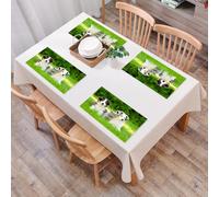 QRFASFZO Table Mats Set of 6, Place Mats Table Placemats Washable Non-slip Heat Insulation Woven Vinyl for,Dog, cute pets puppy family in the garden australian shepherds and,12x18 in