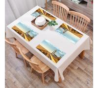 QRFASFZO Table Mats Set of 6, Place Mats Table Placemats Washable Non-slip Heat Insulation Woven Vinyl for,Lighthouse decor, Sandy Coastal Beachside with lighthouse ocean waves wind wooden f,12x18 in