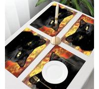 QRFASFZO Table Mats Set of 6, Place Mats Table Placemats Washable Non-slip Heat Insulation Woven Vinyl for,Animal, a stylish black cat with yellow eyes staring into the distance, on artistic,12x18 in