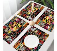 QRFASFZO Table Mats Set of 6, Place Mats Table Placemats Washable Non-slip Heat Insulation Woven Vinyl for,Visual Ode to the Rhythms of Life The Melodic Tapestry of Music Passions,12x18 in