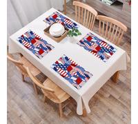 QRFASFZO Table Mats Set of 6, Place Mats Table Placemats Washable Non-slip Heat Insulation Woven Vinyl for,Geometric American flag, blending stars and stripes in design of red, white and blu,12x18 in
