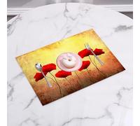 QRFASFZO Table Mats Set of 6, Place Mats Table Placemats Washable Non-slip Heat Insulation Woven Vinyl for,Poppy, Poppy on an Old Aged Retro Featured Background Design Past Days Drama Petal,12x18 in