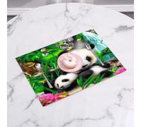 QRFASFZO Table Mats Set of 6, Place Mats Table Placemats Washable Non-slip Heat Insulation Woven Vinyl for,Panda, a pair of pandas nestled among green plants with colorful butterflies and tr,12x18 in