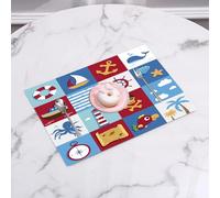 QRFASFZO Table Mats Set of 6, Place Mats Table Placemats Washable Non-slip Heat Insulation Woven Vinyl for,l symbols, colorful maritime icons including ships, anchors and marine life in the,12x18 in