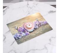 QRFASFZO Table Mats Set of 6, Place Mats Table Placemats Washable Non-slip Heat Insulation Woven Vinyl for,Nature image, an exquisite clock alarm clock nestled among purple flowers,12x18 in