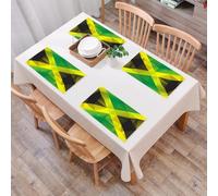 QRFASFZO Table Mats Set of 6, Place Mats Table Placemats Washable Non-slip Heat Insulation Woven Vinyl for,Jamaican,Triangular Polygon Design Abstract Flag Geometric National Symbol,Multicol,12x18 in