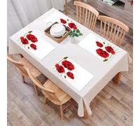 QRFASFZO Table Mats Set of 6, Place Mats Table Placemats Washable Non-slip Heat Insulation Woven Vinyl for,Exquisite red poppies and green buds on a white background, highlighting their stro,12x18 in