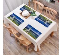 QRFASFZO Table Mats Set of 6, Place Mats Table Placemats Washable Non-slip Heat Insulation Woven Vinyl for,Lighthouse Decor, Hiracbosaki Lighthouse Sea Green Clouds Travel Destination,12x18 in