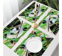 QRFASFZO Table Mats Set of 6, Place Mats Table Placemats Washable Non-slip Heat Insulation Woven Vinyl for,Animal, a black and white panda enjoys bamboo, surrounded by green leaves,12x18 in