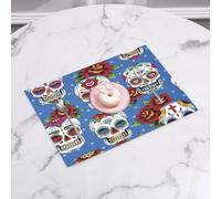 QRFASFZO Table Mats Set of 6, Place Mats Table Placemats Washable Non-slip Heat Insulation Woven Vinyl for,Seamless pattern with mexican sugar skulls and roses. Design element for p card ban,12x18 in