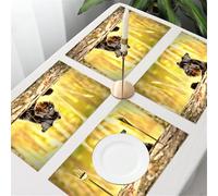 QRFASFZO Table Mats Set of 6, Place Mats Table Placemats Washable Non-slip Heat Insulation Woven Vinyl for,Animal, a curious black puppy, enjoying tranquil time in the sunny,12x18 in