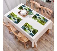 QRFASFZO Table Mats Set of 6, Place Mats Table Placemats Washable Non-slip Heat Insulation Woven Vinyl for,Foliage Jungle Misty Mountains and Mossy Rocks View,Teal Purple Yell,12x18 in