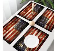 QRFASFZO Table Mats Set of 6, Place Mats Table Placemats Washable Non-slip Heat Insulation Woven Vinyl for,American Flag,US Symbolism Over Old Rusty Tones Weathered Vintage Social Plank Artw,12x18 in