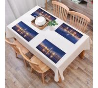 QRFASFZO Table Mats Set of 6, Place Mats Table Placemats Washable Non-slip Heat Insulation Woven Vinyl for,City,Night landscape in New York, skyscrapers shine towards the dark sky, reflected,12x18 in