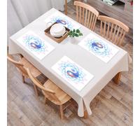 QRFASFZO Table Mats Set of 6, Place Mats Table Placemats Washable Non-slip Heat Insulation Woven Vinyl for,Ethnic, yin yang symbol mandala hippie asian design with flowers swirl e image deco,12x18 in