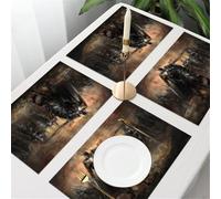 QRFASFZO Table Mats Set of 6, Place Mats Table Placemats Washable Non-slip Heat Insulation Woven Vinyl for,horse-riding armored knight commanded the front line and fought fiercely,12x18 in