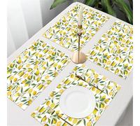 QRFASFZO Table Mats Set of 6, Place Mats Table Placemats Washable Non-slip Heat Insulation Woven Vinyl for,Beautiful seamless pattern with hand drawn watercolor yellow lemons and flowers ill,12x18 in