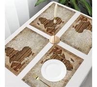 QRFASFZO Table Mats Set of 6, Place Mats Table Placemats Washable Non-slip Heat Insulation Woven Vinyl for,African continent, texture of Africa - wood and concrete, African culture and touri,12x18 in
