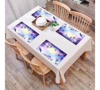 QRFASFZO Table Mats Set of 6, Place Mats Table Placemats Washable Non-slip Heat Insulation Woven Vinyl for,Lantern, antique street in an eerie violet environment Raven on a branch night,12x18 in