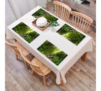 QRFASFZO Table Mats Set of 6, Place Mats Table Placemats Washable Non-slip Heat Insulation Woven Vinyl for,Glimpse the tranquility of nature, morning forest flow, sunny forest and flowing st,12x18 in