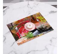 QRFASFZO Table Mats Set of 6, Place Mats Table Placemats Washable Non-slip Heat Insulation Woven Vinyl for,Red Bridge in Japanese Gardens in Bloomfield Hills, Michigan,12x18 in