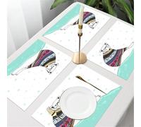 QRFASFZO Table Mats Set of 6, Place Mats Table Placemats Washable Non-slip Heat Insulation Woven Vinyl for,polar bear with a patterned sweater sits on an iceberg surrounded by delicate snowf,12x18 in
