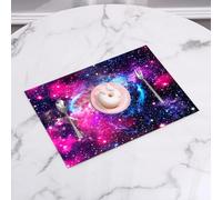 QRFASFZO Table Mats Set of 6, Place Mats Table Placemats Washable Non-slip Heat Insulation Woven Vinyl for,Pink and blue starry sky vividly displays, shining with stars in the infinite unive,12x18 in