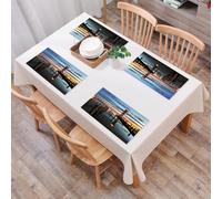 QRFASFZO Table Mats Set of 6, Place Mats Table Placemats Washable Non-slip Heat Insulation Woven Vinyl for,Lighthouse at dusk, a striped lighthouse gleaming like a lake under a lake in dusk,12x18 in