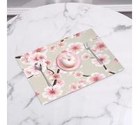 QRFASFZO Table Mats Set of 6, Place Mats Table Placemats Washable Non-slip Heat Insulation Woven Vinyl for,Seamless background pattern of pink Sakura blossom or Japanese flowering cherry sym,12x18 in