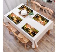 QRFASFZO Table Mats Set of 6, Place Mats Table Placemats Washable Non-slip Heat Insulation Woven Vinyl for,Majestic animals such as elephants, lions and leopards gather on the water under th,12x18 in