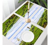 QRFASFZO Table Mats Set of 6, Place Mats Table Placemats Washable Non-slip Heat Insulation Woven Vinyl for,ng road,Lining in dense landscape,Pastoral paradise green hills and a ng road,12x18 in