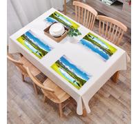 QRFASFZO Table Mats Set of 6, Place Mats Table Placemats Washable Non-slip Heat Insulation Woven Vinyl for,Lake Set,Mountain Landscape with Forest and Lake in Sunny Cloudy Sky Summer Nature,12x18 in